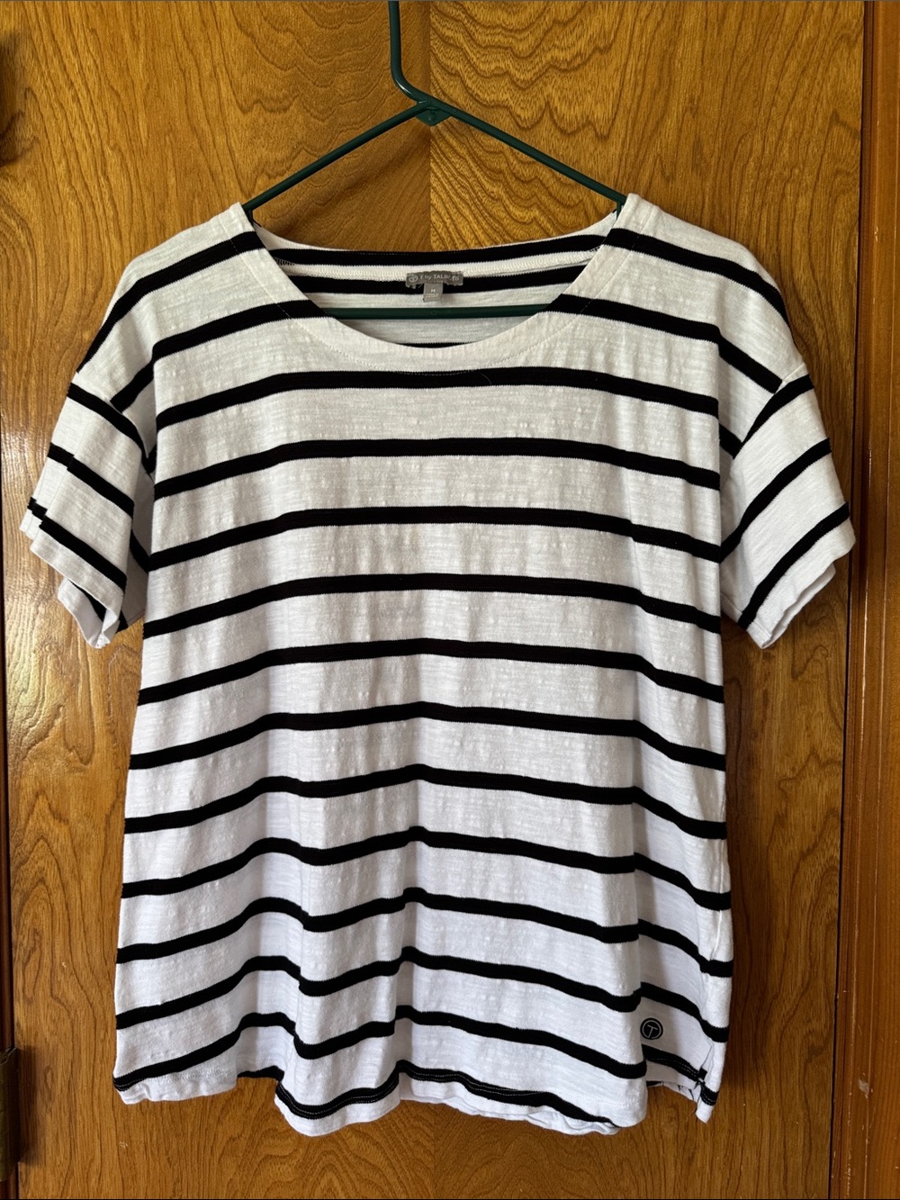 T by Talbots Black & White Striped Short Sleeve Tee